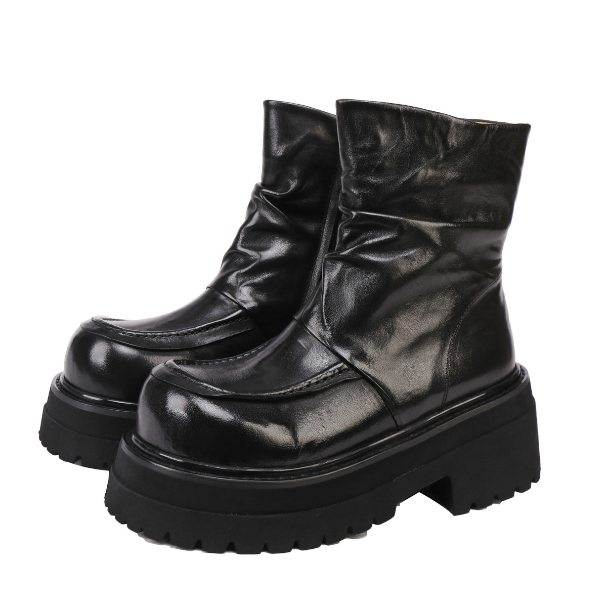 Boot Martin nữ da ngựa cổ ngắn đế dày gót vuông — màu đen, Màu nâu