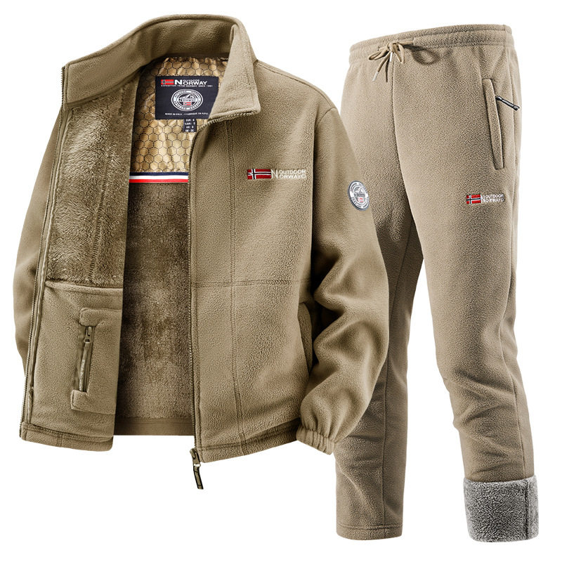 出口挪威大码保暖加厚双层带帽摇粒绒外贸跨境欧码加绒卫衣卫裤潮