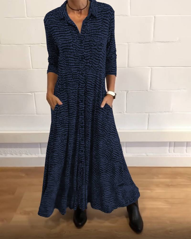 Floral Print V Neck Long Sleeve Dress Autumn Winter Collection Casual Wear for Women Wholesale Available