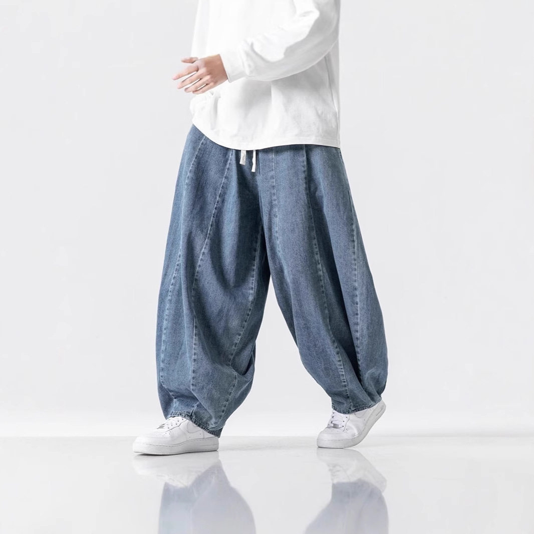 2024中国风冰丝棉麻男裤宽松大码男装潮长裤哈伦裤灯笼束脚休闲裤