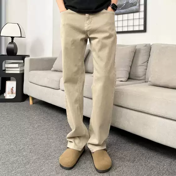 Milad Beige Spring Fashion Casual Versatile Straight-Leg Pants Men's Cream-Colored Retro Trendy Jeans Long Pants