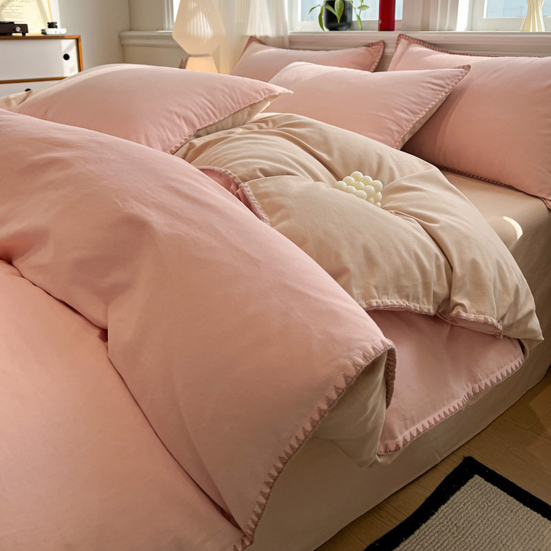 Four Seasons 100% Cotton Brushed Four-Piece Set Pure Cotton Bedding Quilt Cover Bed Sheet Student Dormitory Three-Piece Set Cross-Border Export