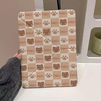 Brown Bear Y Fold Leather Transparent Shell for iPadair4/5 Flat Protective Cover 2024 Pro7/8/9/10th