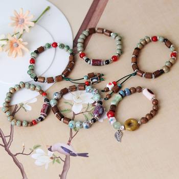 Factory supply antique ceramic bracelet double folded wearing bracelet literary retro new Chinese cold wind sweet cool dual-use