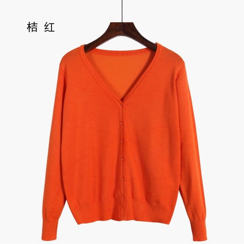 现货跨境货源女装V领春秋针织开衫女款纯色长袖v领外搭薄毛衣大码