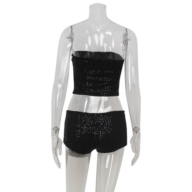 Cross-border New Women's Tight Sexy Spice Girl Tube Top Shorts Two-piece European and American-style Fashion Sequin suit