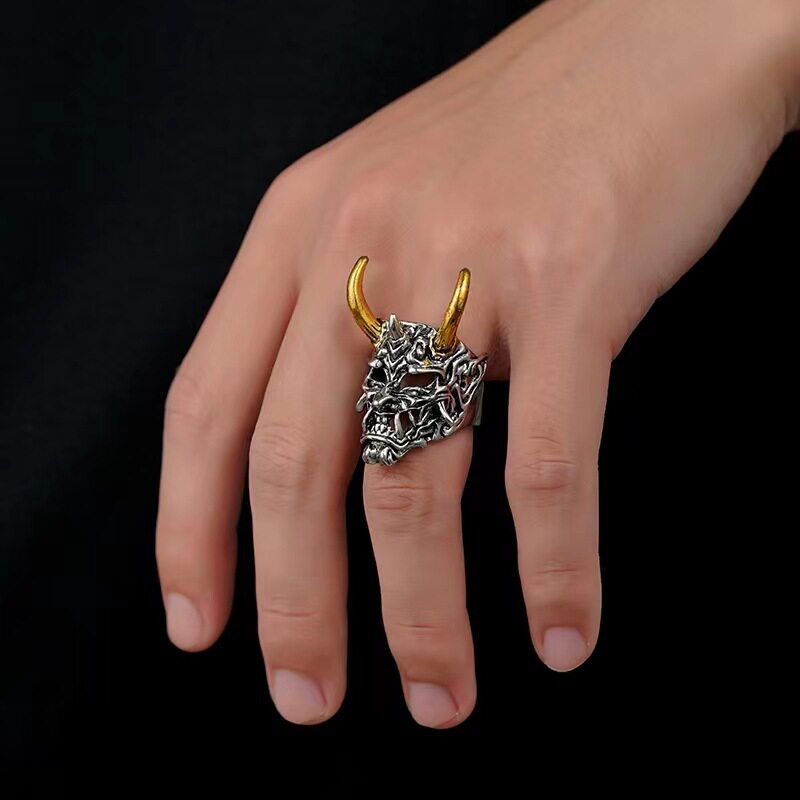 New Arrival European and American Alloy Mask Prajna Ring Skull Two-color Ring Finger Ring Manufacturers Wholesale