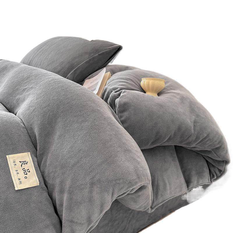 Thickened Milk Velvet Four-Piece Set, Winter Warm Flannel Fleece-Lined Double-Sided Three-Piece Bed Bed Sheets Quilt Cover, Maternal and Infant Grade
