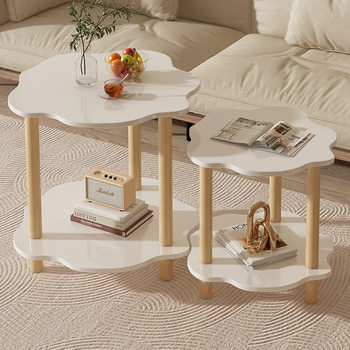 Double-layer Small Coffee Table Solid Wood Side Table Corner Table Rental House Small Table Bedroom Household Bedside Cabinet Small Bedside Table