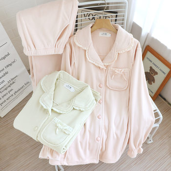 Island Velvet Maternity Pajamas for Autumn and Winter, Fleece-Lined and Thickened for Warmth, Plus Size Postpartum Nursing Sleepwear Set