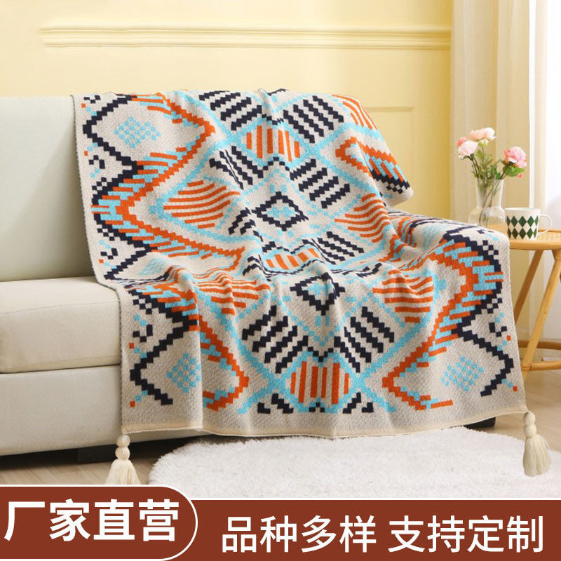Scandinavian Style Office Nap Air-Conditioned Blanket Knitted Blanket Tassel Leg Blanket B&B Bedside Towel Sofa Blanket