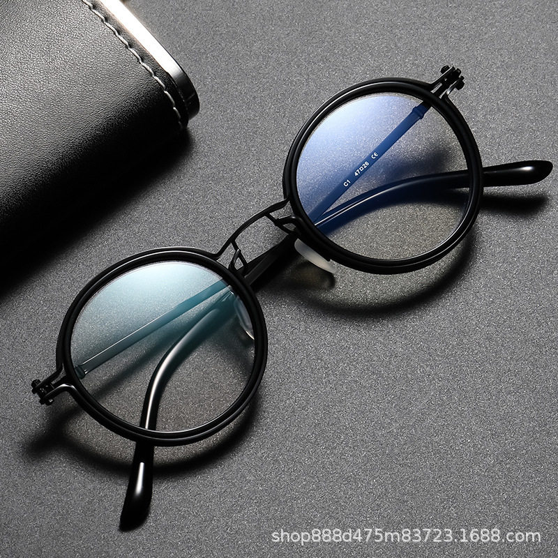 Anti-black storm with fashion retro fashion glasses frame men's round frame punk style metal anti-blue light flat mirror wholesale