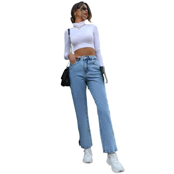 High Waisted Straight Leg Jeans for Women Trendy Style Versatile Design Comfortable Fit Wholesale Availability