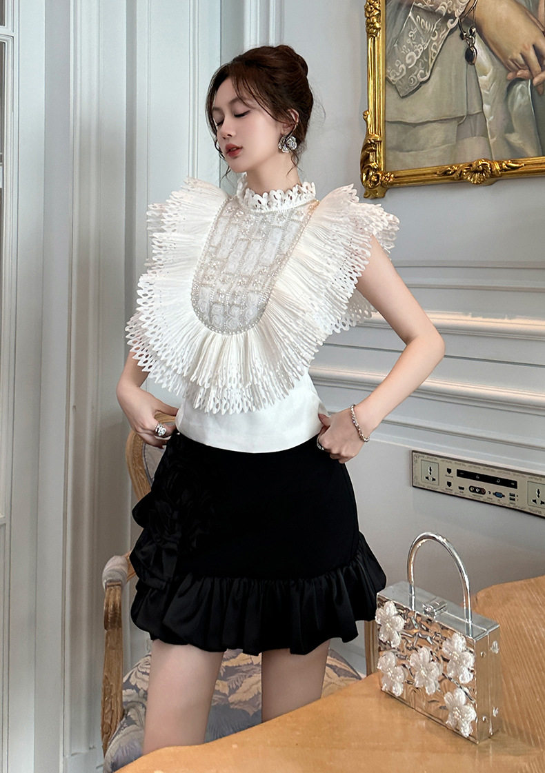 Áo sơ mi trắng tay phồng phong cách Pháp mùa hè — [Trắng] chi tiết 6