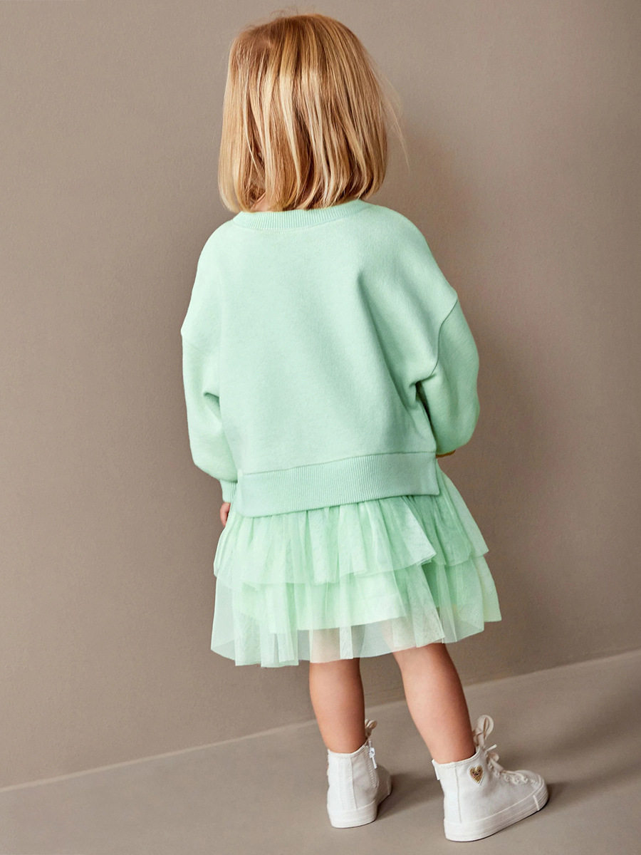 Girls' Long-sleeve Tulle Fleece-lined Autumn Dress, New Kids' Princess Dress, Cute Kids' Dress