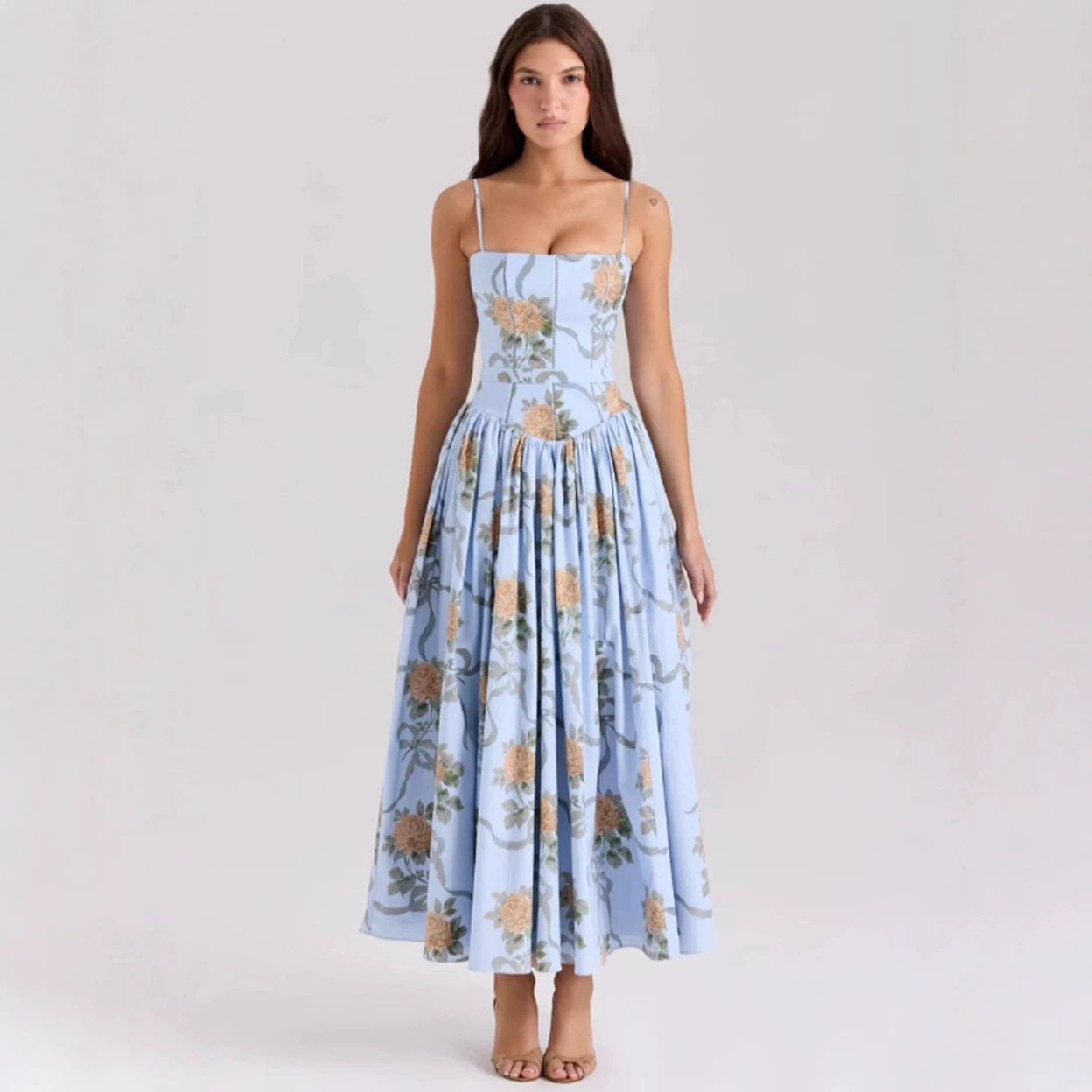 Floral Print Maxi Dress Elegant Slim Fit Soft Fabric Sleeveless Perfect for Summer Events Wholesale Available