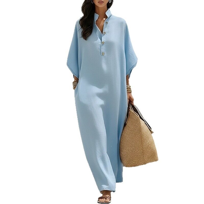 Elegant French Style Maxi Dress Solid Color Fashionable Summer Collection Perfect for Casual or Formal Occasions