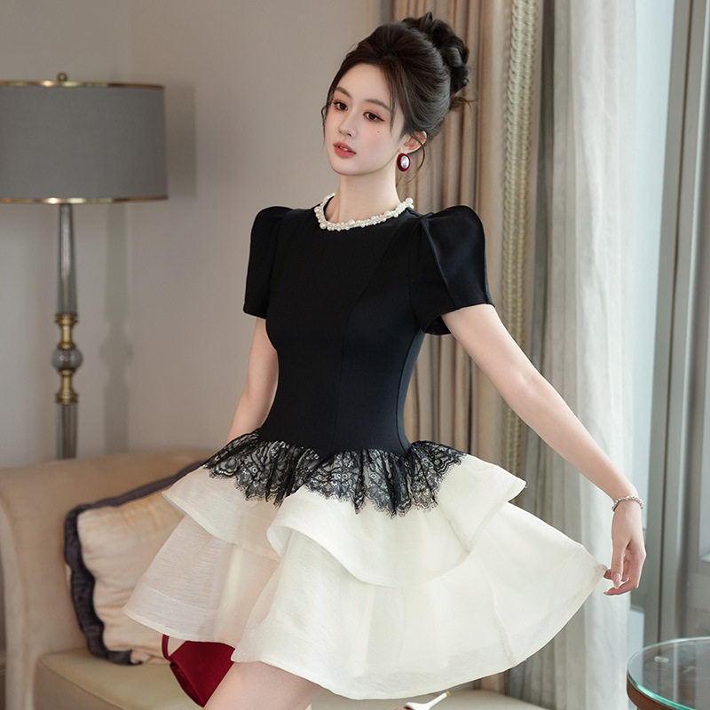 Đầm maxi nữ thắt eo tay phồng phong cách Pháp mùa hè — [Màu đen]