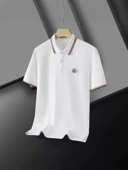 European and American Summer Men's Polo Shirt Pure Cotton Monogram Polo Striped Turn-Down Collar Short-Sleeve New Style T-Shirt Casual Business