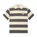 Gray apricot [8208 color block sweater polo collar cardigan short sleeve style]
