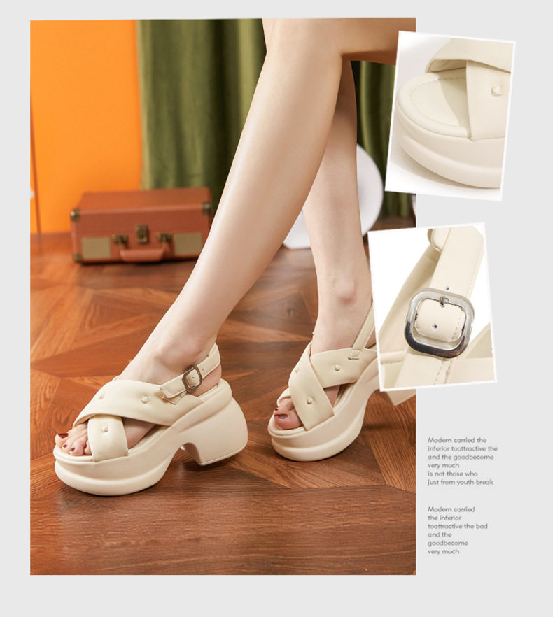 Dép sandal nữ quai chữ V đế PU mềm mại phong cách thể thao — Len tinh khiết, Đen chi tiết 2