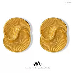 Ins Style Personality All-match Elegant Earrings Water Drop Shape Texture Spiral Design Sense Titanium Steel Asymmetric Earrings