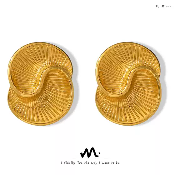 Ins Style Personality All-match Elegant Earrings Water Drop Shape Texture Spiral Design Sense Titanium Steel Asymmetric Earrings