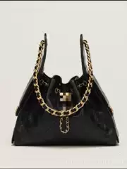 25C New Hippie Hobo Women's Bag Genuine Leather Fashion Bucket Chain Crossbody Bag Drawstring Chain Shoulder Underarm Bag