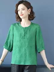 New Chinese Style 100% Mulberry Silk T-Shirt for Women Summer Loose Fit Maternity Ethnic Elegant Aged-Reducing Top with Frog Buttons