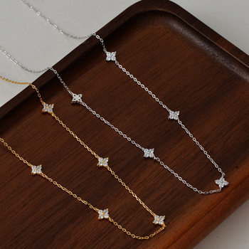 S925 sterling silver four-leaf clover necklace women's light luxury temperament high-end all-match clavicle chain gypsophila new jewelry