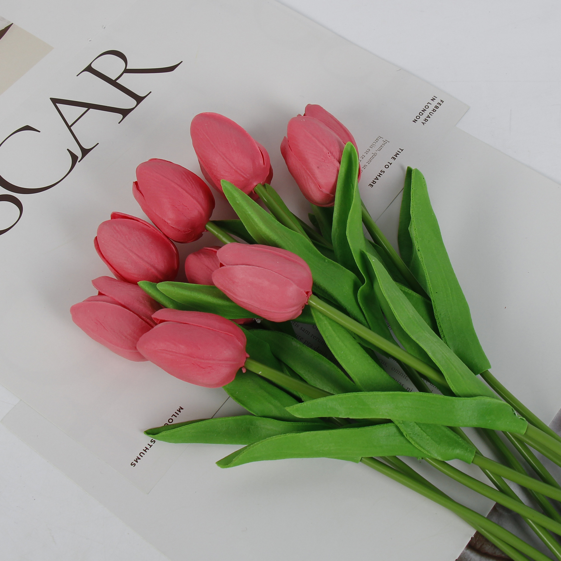 佰顺郁金香仿真花婚礼假花花束拍摄道具家居客厅装饰PU仿真花批发