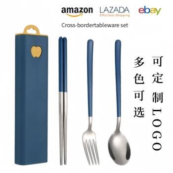 304 Stainless Steel Korean Style Portable Tableware Spoon Fork Chopsticks Three-piece Set Student Outdoor Travel Gift Set
