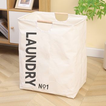 Cross-Border Waterproof Dirty Clothes Basket Foldable Storage Basket Wooden Handle Storage Basket Fabric Storage Box Clothing Storage Bag