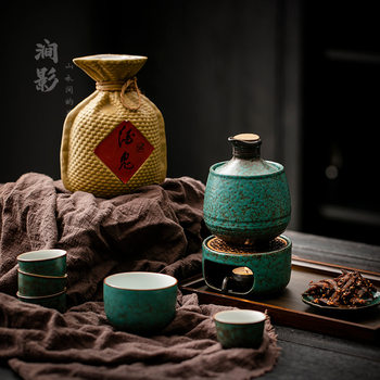 Ceramic Wine Warmer, Wine Kettle, Household Rice Wine Divider, Candle Heated Wine Kettle, Wine Glass, Chinese Wine Set