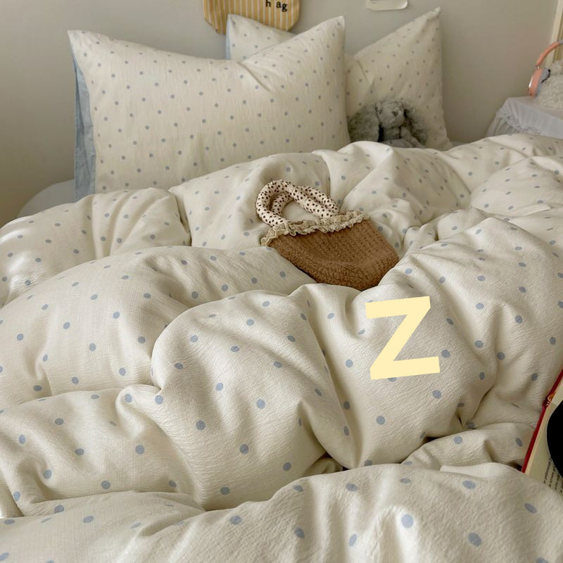 Milk Blue Polka Dot Type a Cloud-Like Double-Layer Yarn Bedding Four-Piece Set Quilt Cover Bed Sheetss Student Dormitory Three-Piece Set