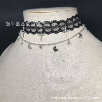 Sweet and Cool Lace Butterfly Cross Tassel Necklace for Women, Light Luxury Niche Design Clavicle Chain, Fashionable Light Luxury