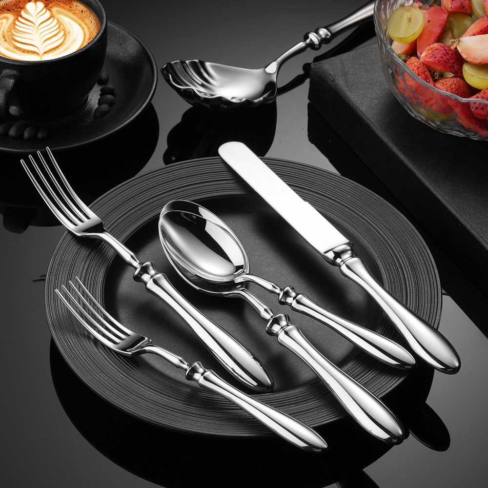 Cross-Border Wholesale Western-Style Knife, Fork, and Spoon Forged from 304 Stainless Steel Knife, Fork, and Spoon Set Stainless Steel Western-Style Tableware Set