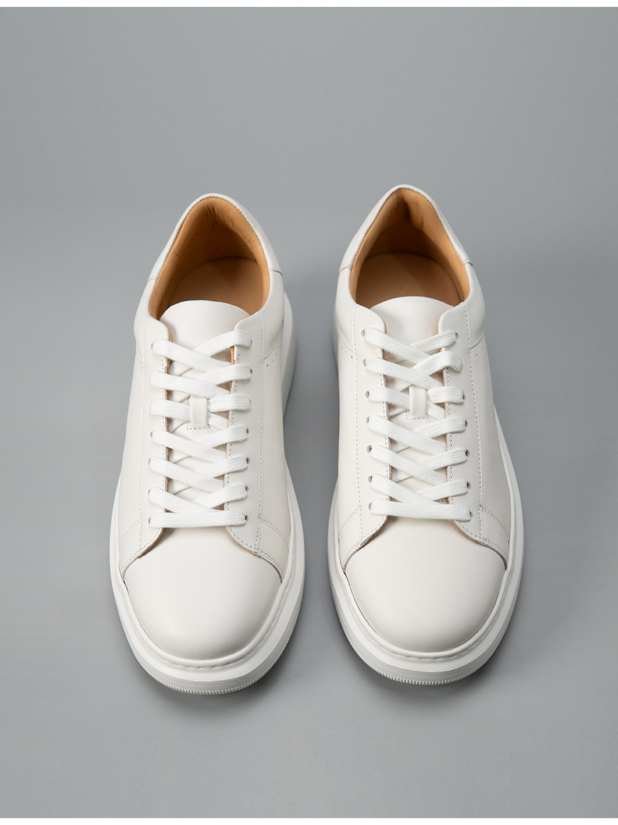 Giày sneaker nam tối giản da bò đế dày, giày trắng đa năng phong cách công sở — Màu trắng