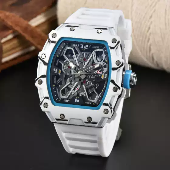 Cross-border hot selling colorful wine barrel Richard personality carbon fiber hollow fashion quartz watch men wholesale