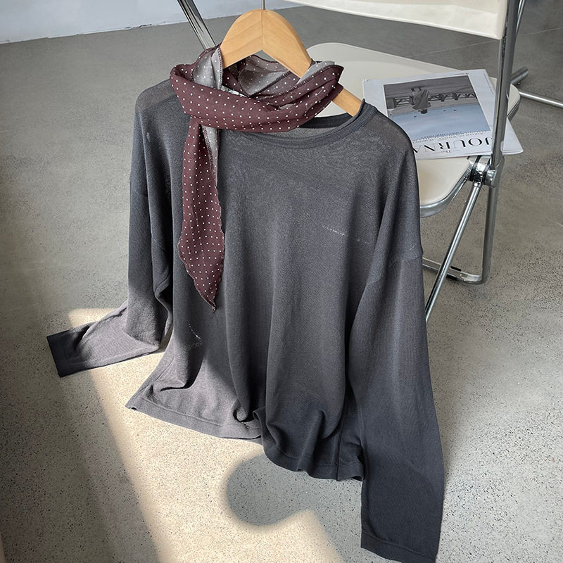 滔川  CHAO好看糖果色针织罩衫女圆领慵懒风防晒长袖上衣SZ5603