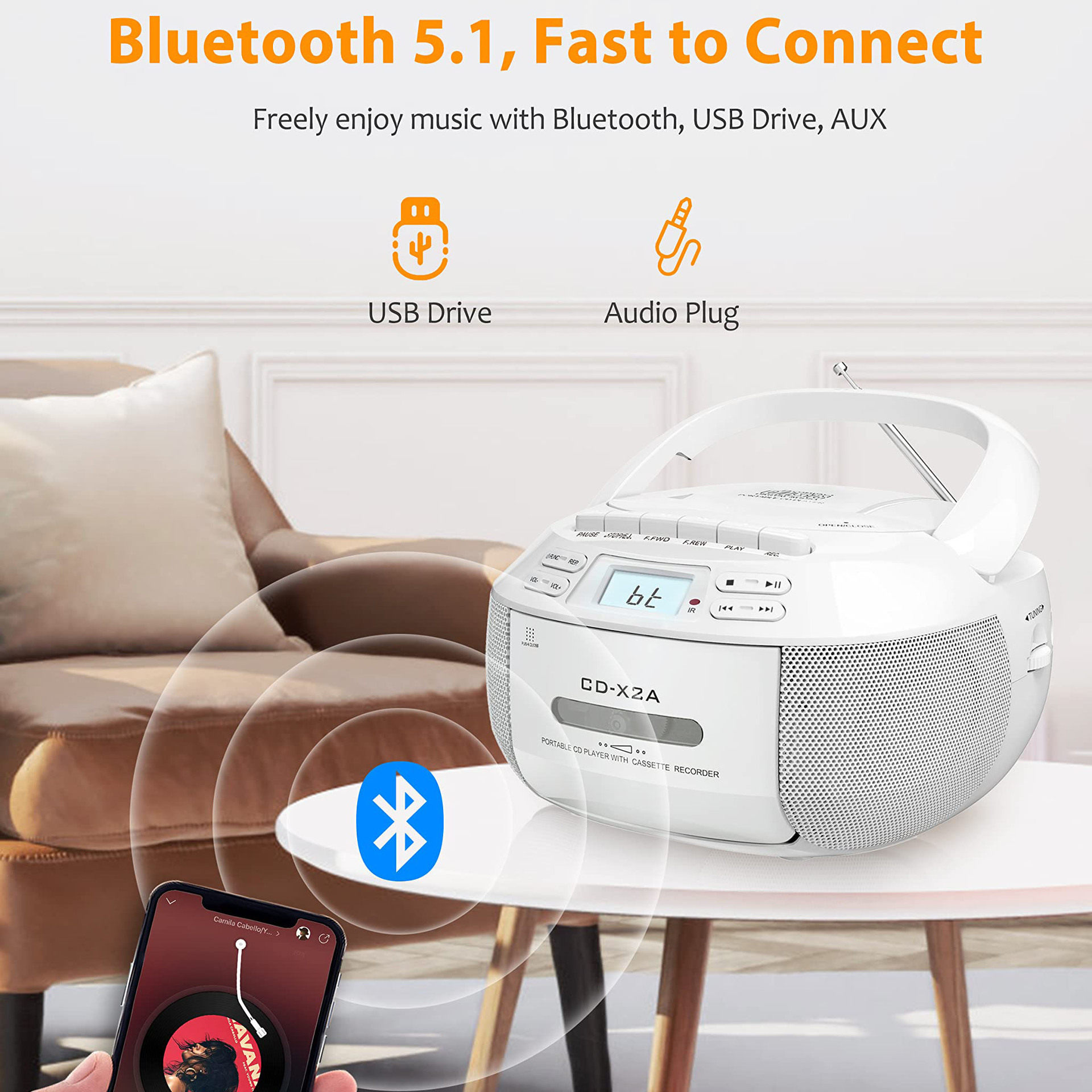 Amazon Foreign Trade Cd Boombox Stereo Bluetooth Am/Fm Radio Cassette Tape Player Cd Player