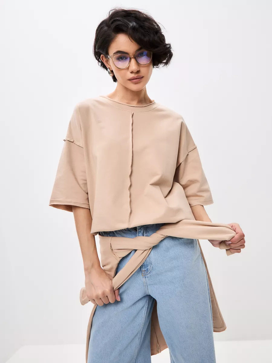 Womens Loose Fit Cotton T Shirt Distressed Short Sleeve Color Block Design Spring Summer Casual Wear Wholesale