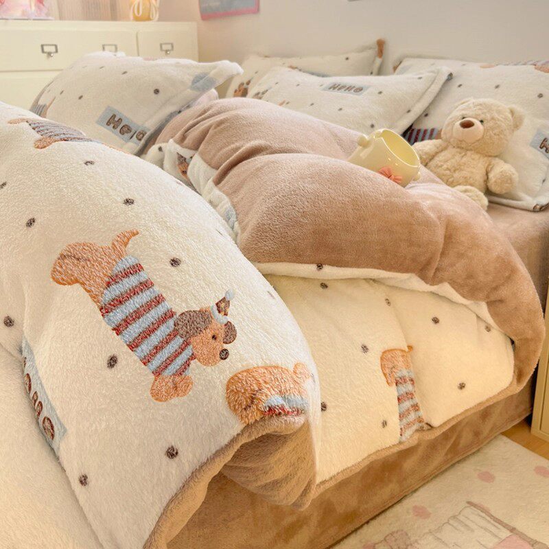 Winter Double-Sided Thickeneded Milk Coral Velvet Quilt Cover Single Piece Fleece-Lined 150X200 Flannel Quilt Cover Three or Four Piece Set