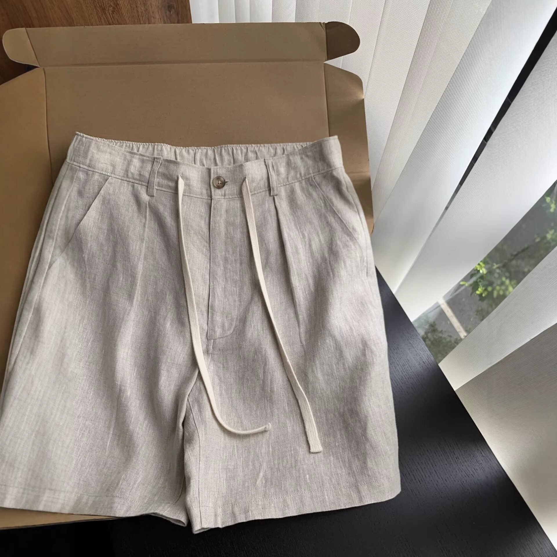 老钱风天丝亚麻短裤男款夏薄款宽松休闲棉麻裤子轻熟风西装五分裤