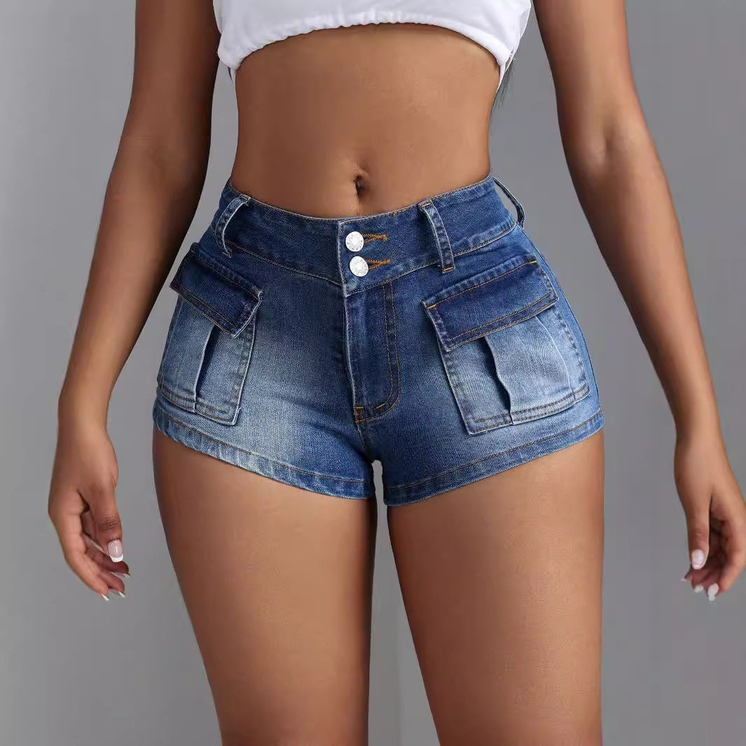 Fashionable Womens Denim Shorts High Waist Large Pockets Stretchy Fabric Casual Summer Wear Wholesale Available
