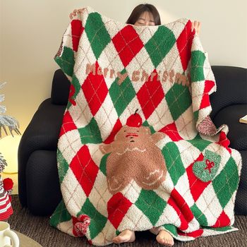 Autumn and Winter Atmosphere Christmas Warm Velvet Blanket Half Velvet Warm Knitted Blanket Anti-Static Bedside Blanket One Blanket Multi-Purpose