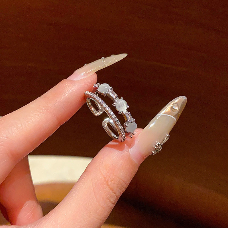 韩系精致锆石素圈戒指女开口可调节食指戒轻奢小众个性设计感指环
