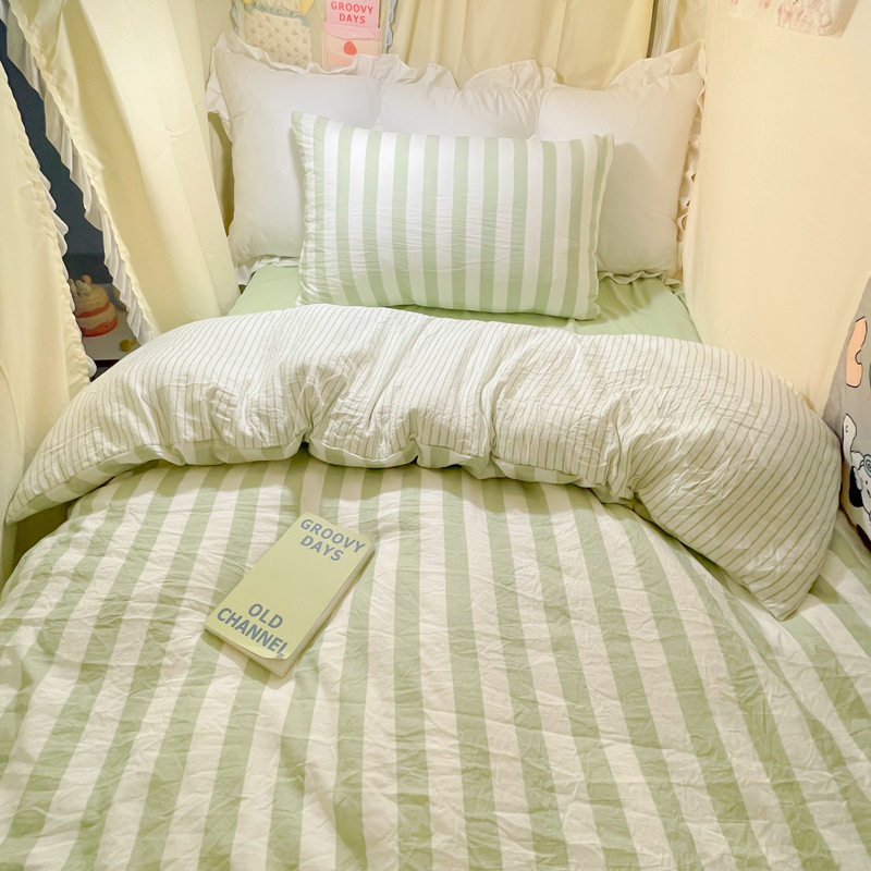 Wholesale Ins Japanese Style Skin-Friendly Cloud Washed Cotton Four-Piece Set Soft Stripesd Double Washed Cotton 4-Piece Bedding Set