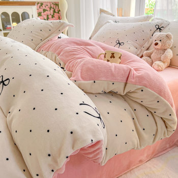 Winter Milk Velvet Four-Piece Set Thickeneded Fleece-Lined Dormitory Single Quilt Cover Single Piece High Weight Bed Four-Piece Set