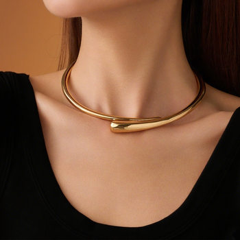 Cross-Border New Minimalist Style Teardrop Open Choker Necklace for Women, Light Luxury Fashion Clavicle Chain, Simple High-End Jewelry Wholesale